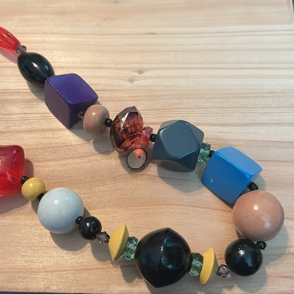 Multi Gemstone Yellow Agate & Wooden Beaded Necklace 22” Handmade Boho Statement